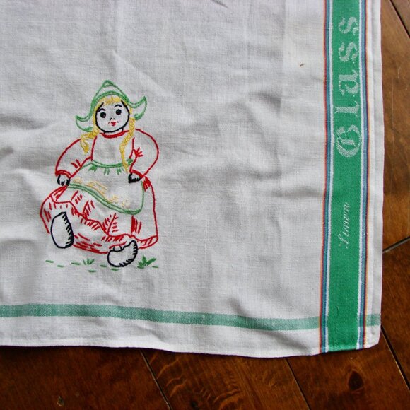 Vintage Tea Towel Linen Kitchen Glass Dish Giovedi Irish Linen Stripe Embroidery - Picture 4 of 15